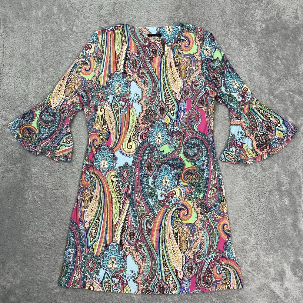 Tommy Hilfiger Shift Dress Womens 16 Multicolor Paisley Bell Sleeve Knit Boho